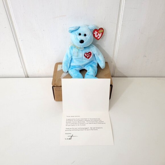 Ty Beanie Babies 2000 Thank You Bear Blue Retailer Exclusive W/ Original Tags & - Picture 2 of 8